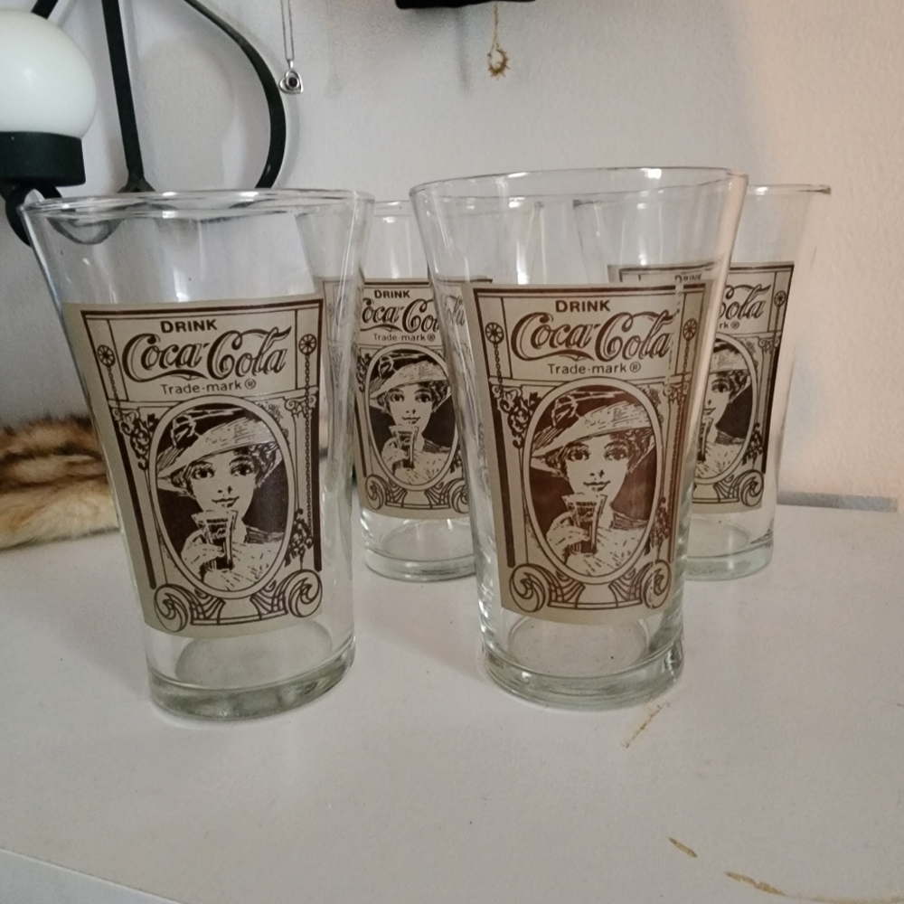 Coca Cola Drinking Glasses Lot Of 4 Vintage Design From Turn Of Century